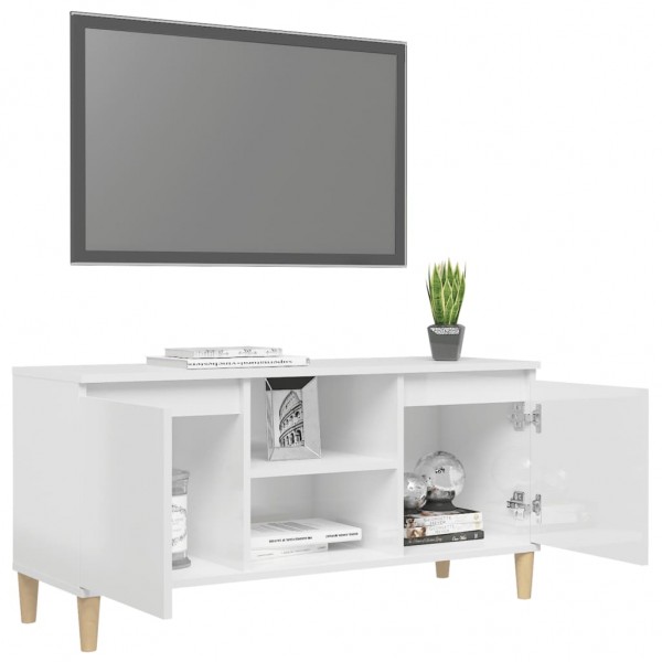 Mueble de TV patas madera pino blanco con brillo 103.5x35x50 cm M 4
