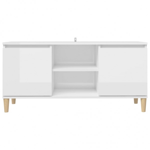 Móvel de TV pernas de madeira 103.5x35x50 cm branco brilhante M 5