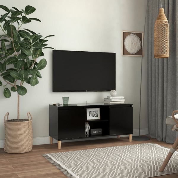 Móvel de TV com pernas de madeira maciça 103.5x35x50 cm preto M 4