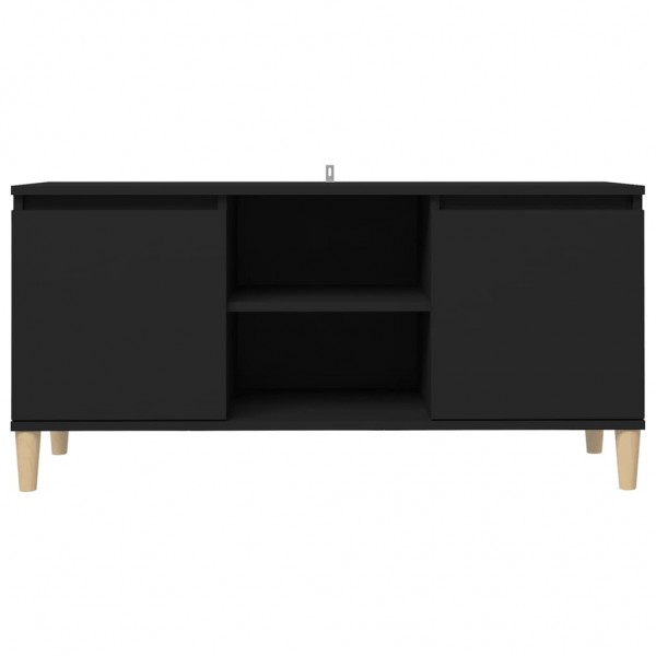 Mueble de TV con patas de madera maciza negro 103.5x35x50 cm M 3