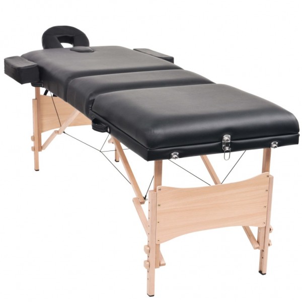 Mesa massagem dobrável 3 zonas + banco 10 cm espessura preto M 2