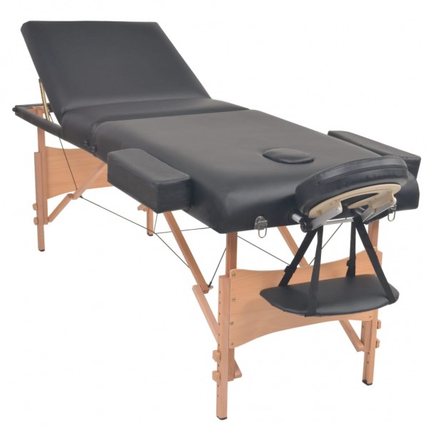 Mesa massagem dobrável 3 zonas + banco 10 cm espessura preto M 3