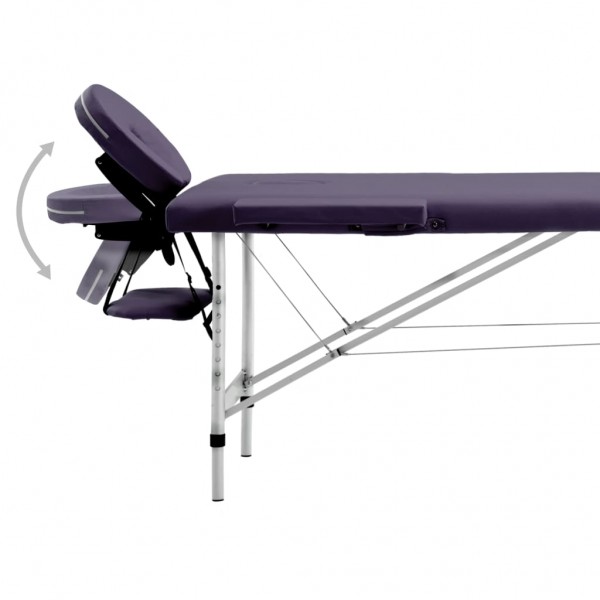 Mesa de massagens dobrável 2 zonas alumínio roxo M 5