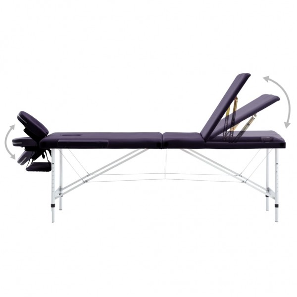 Mesa de massagens dobrável 3 zonas alumínio roxo M 3