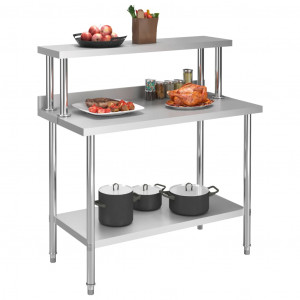Mesa de trabajo de cocina con estante acero inox 120x60x120 cm H