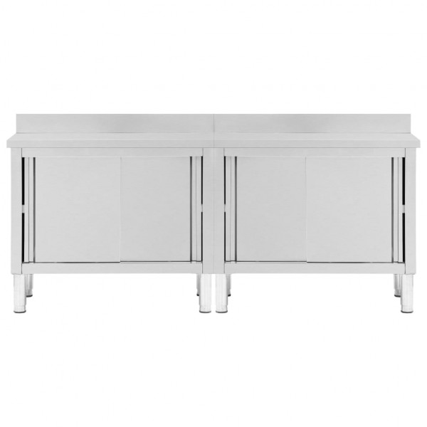 Mesas trabalho c/ portas correr 2pcs 200x50x(95-97)cm aço inox. M 4