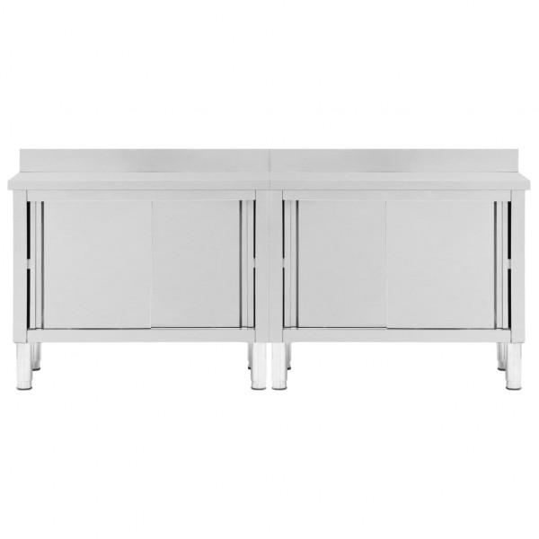 Mesas trabalho c/ portas correr 2pcs 240x50x(95-97)cm aço inox. M 4