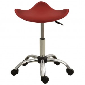 Taburete de salón de belleza de cuero sintético rojo vino tinto H