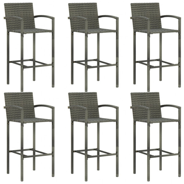 7 pcs conj. de bar exterior c/ apoio de braços vime PE cinzento M 2
