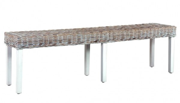 BANCO DE RATÁN KUBU Y MADERA MACIZA DE MANGO BLANCO 160 CM