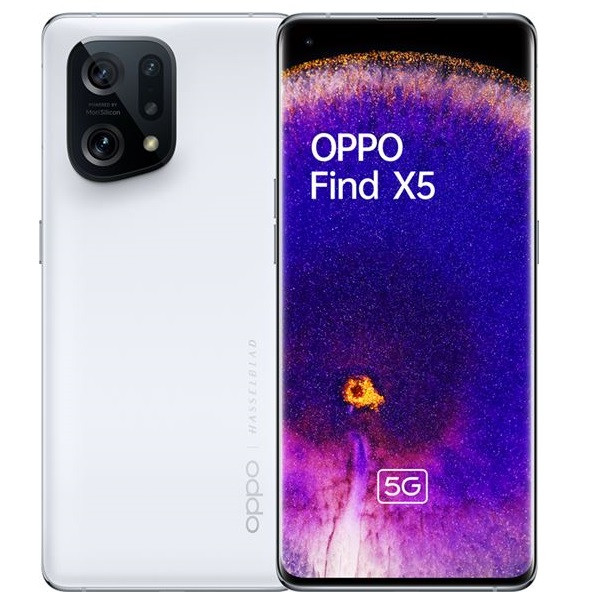 Móvil Oppo Find X5 de color blanco.