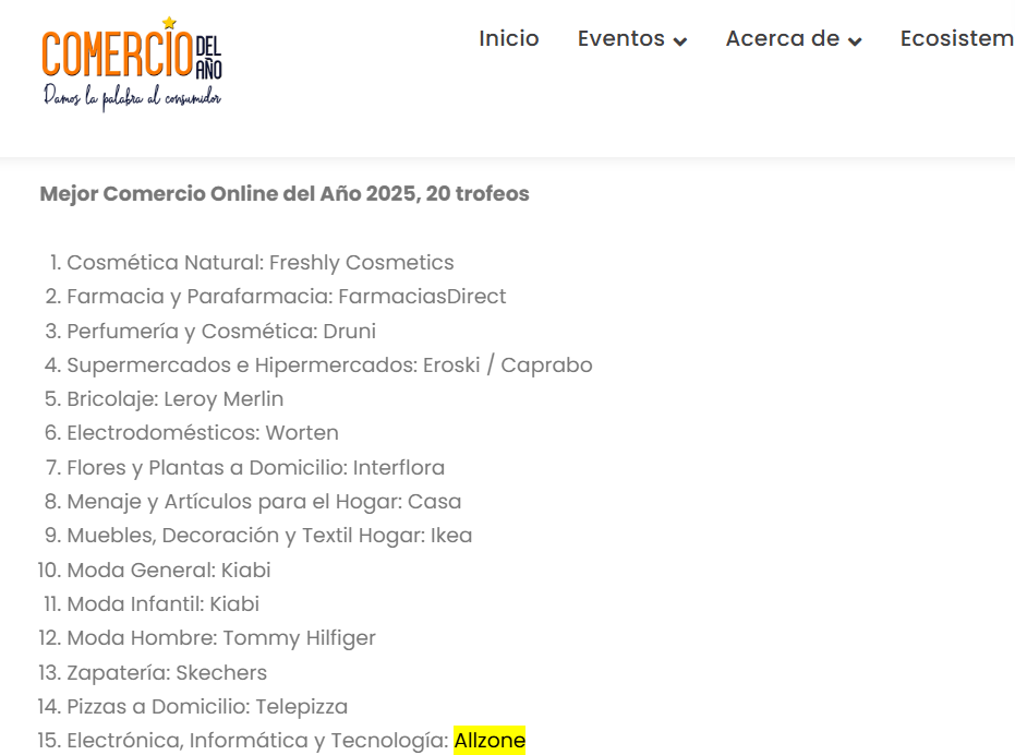 AllZone Comercio del Año